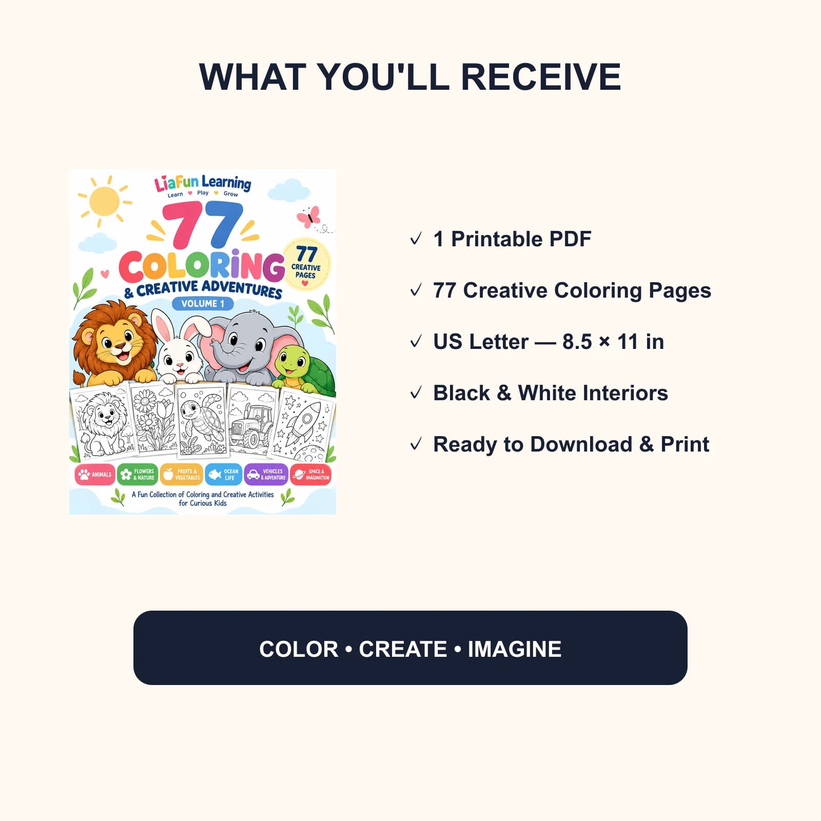 What is included with Coloring Adventures Vol. 1
