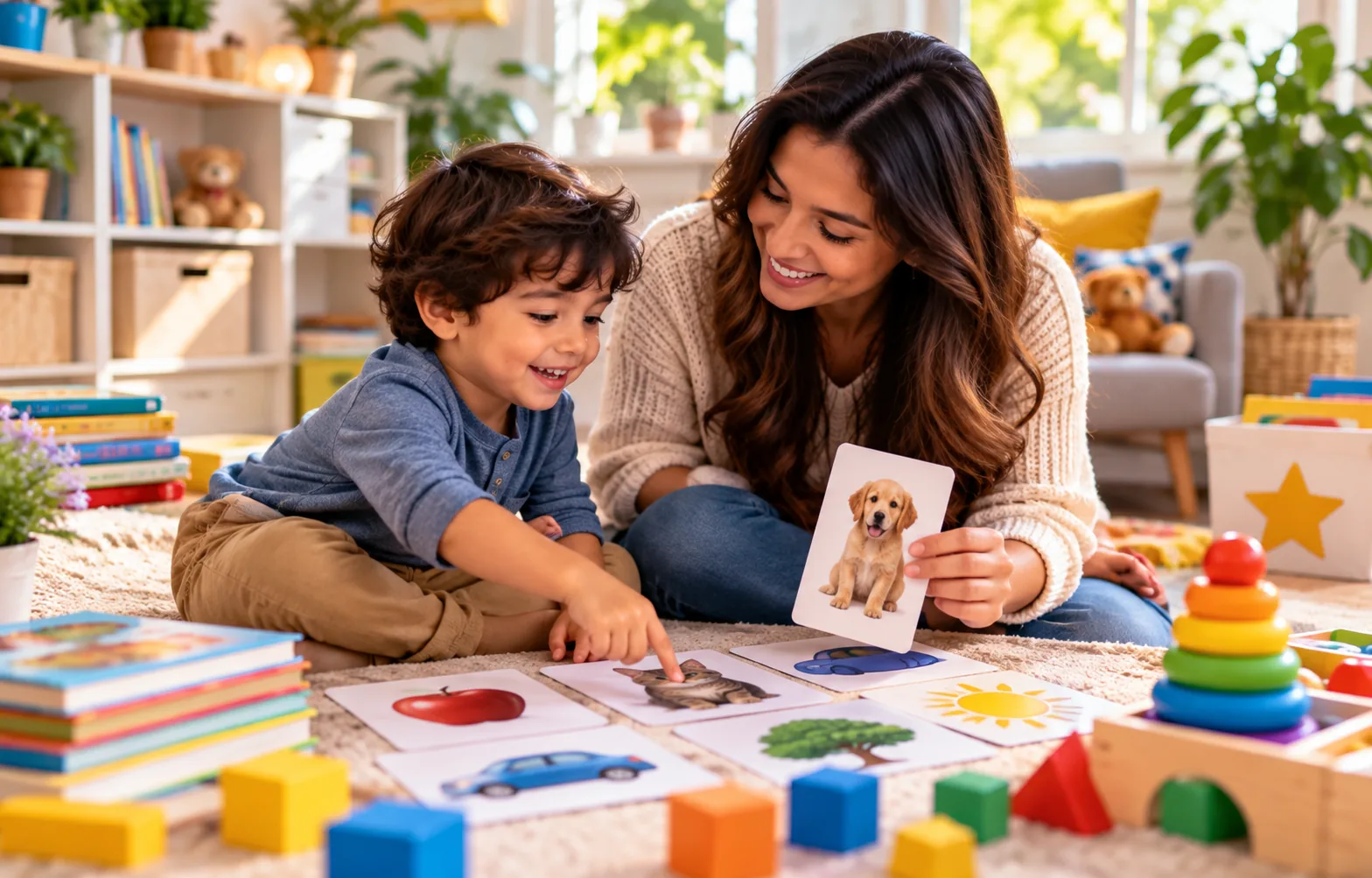 Parent and preschool child enjoying a relaxed playful learning activity together