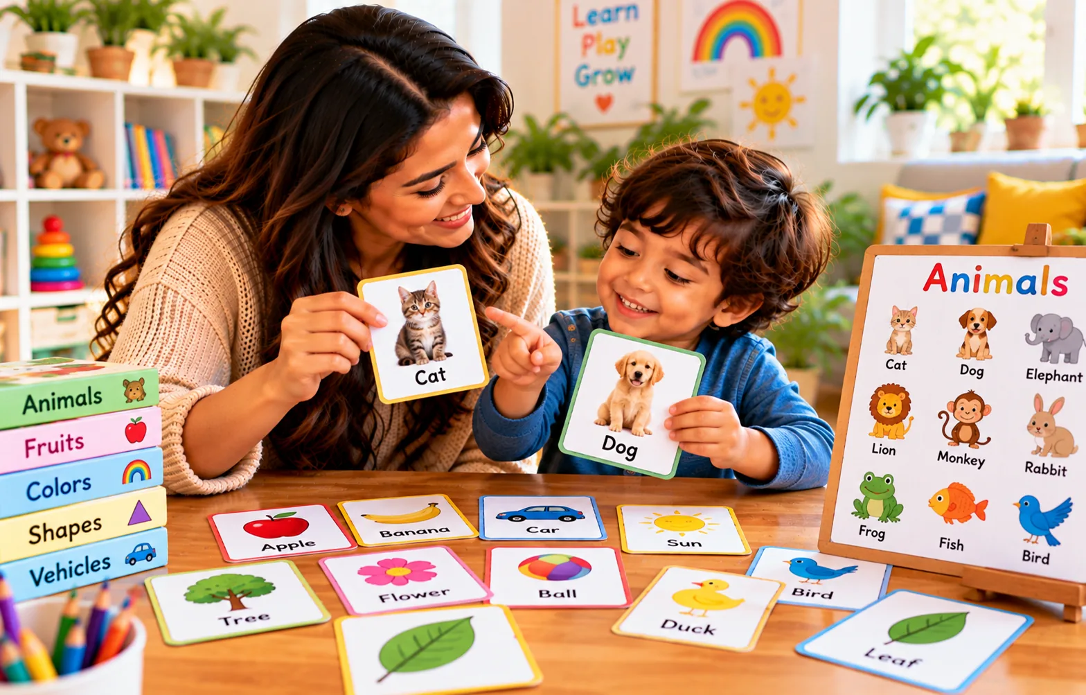 Parent and young child enjoying a simple family learning activity together at home